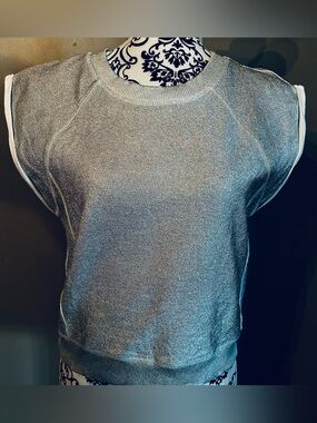 Pilcro Metallic Silver Crewneck Short-Sleeve Knit Muscle Top